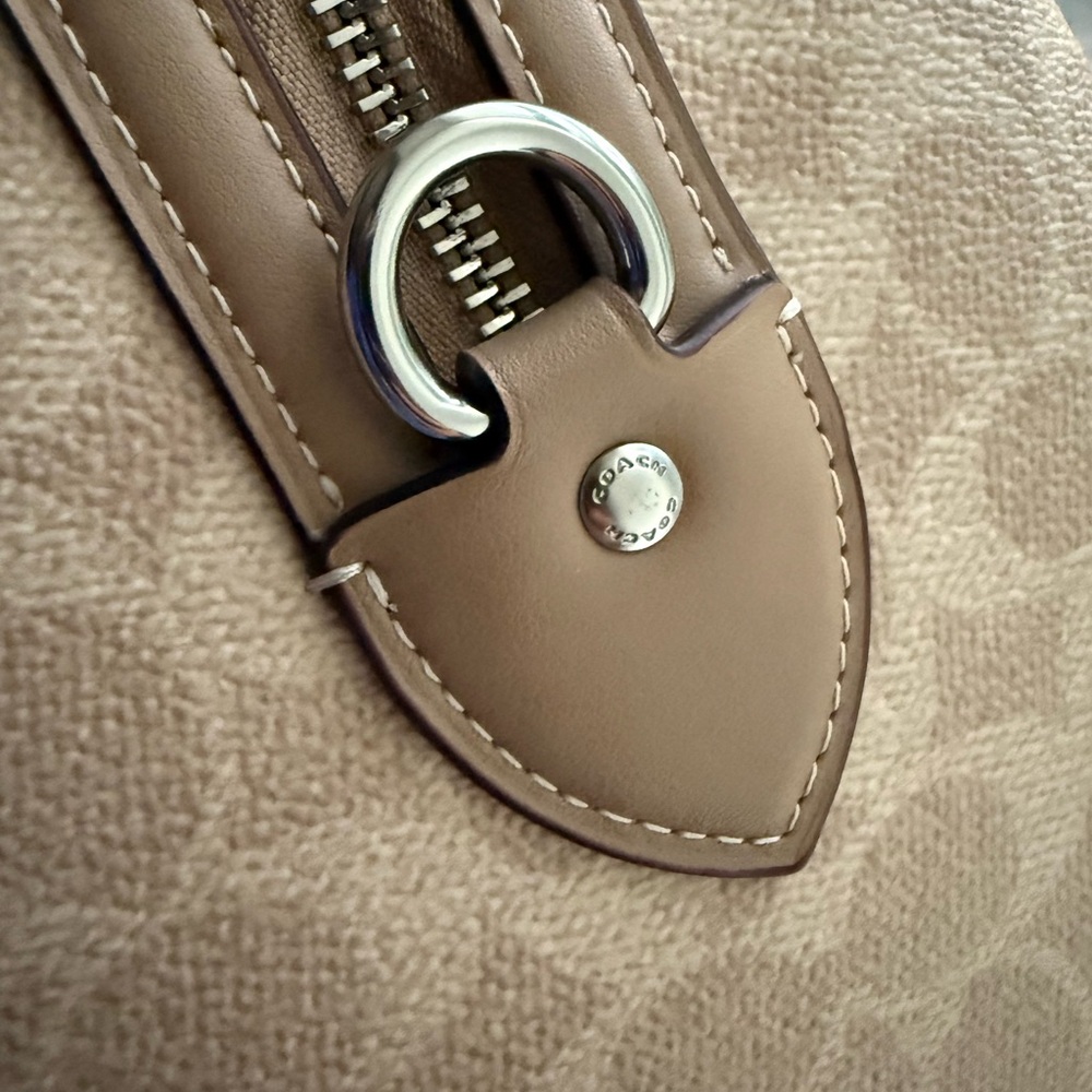 Coach Beige Signature Canvas Satchel with Tan Trim - Picture 10 of 15